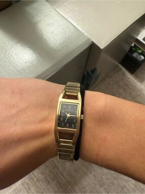 Anne Klein Gold and Black Rectangular Women's Watch - requires battery